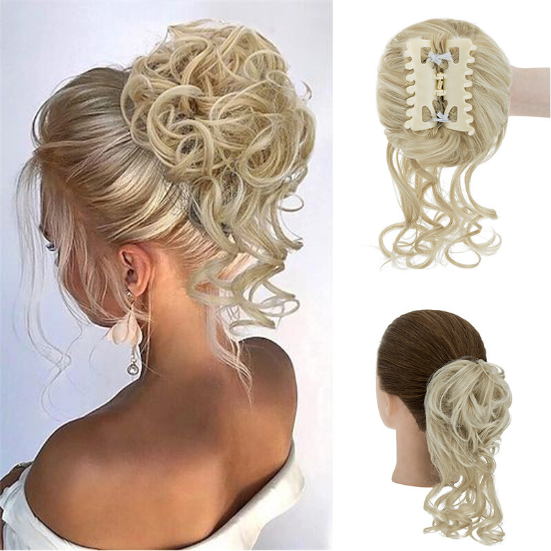 Real As Human Messy Bun Chignon Claw Clip in Hair Extensions Thick Scrunchie 65g