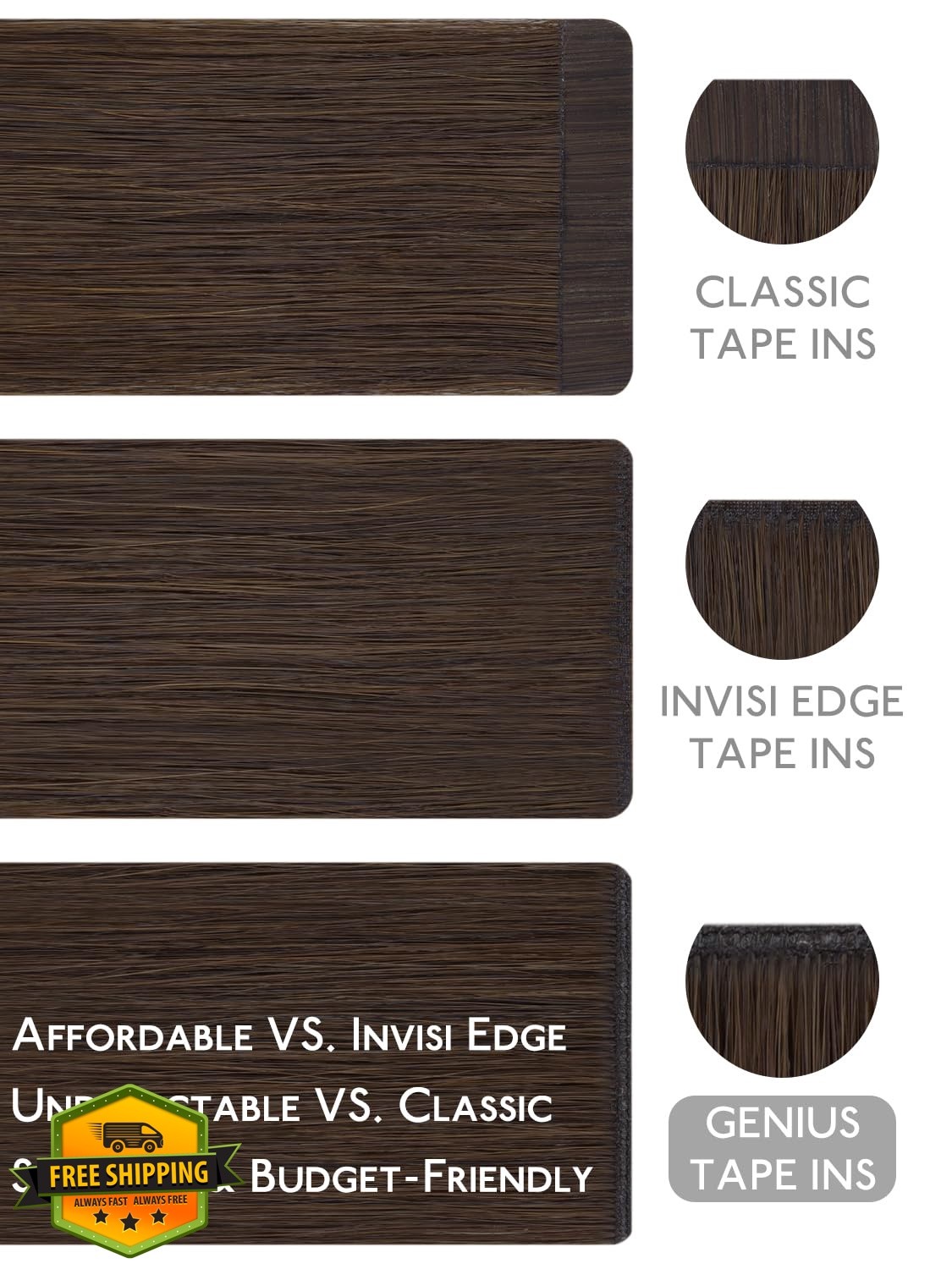 Wennalife Genius #4 Chocolate Brown Tape Hair Ext 14in 50g