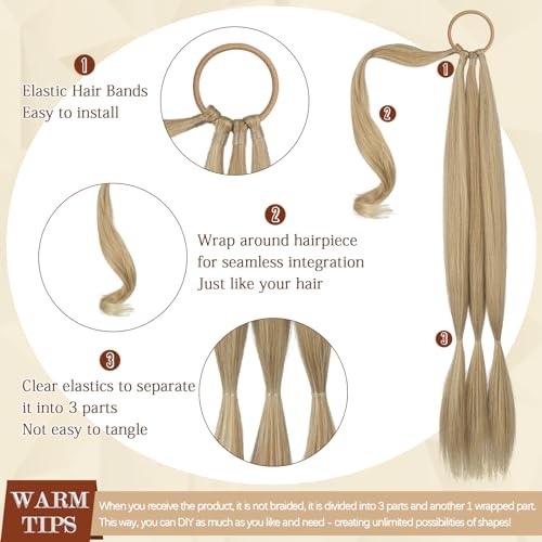 Long Braid Ponytail Extension with Hair Tie 26 Inch (Pack of 1) Ash Blonde