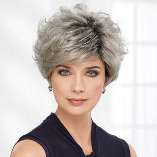 Women Short Gray Wigs Ombre Grey Hair Pixie Cut Wigs for Daily Wear Natural Wigs