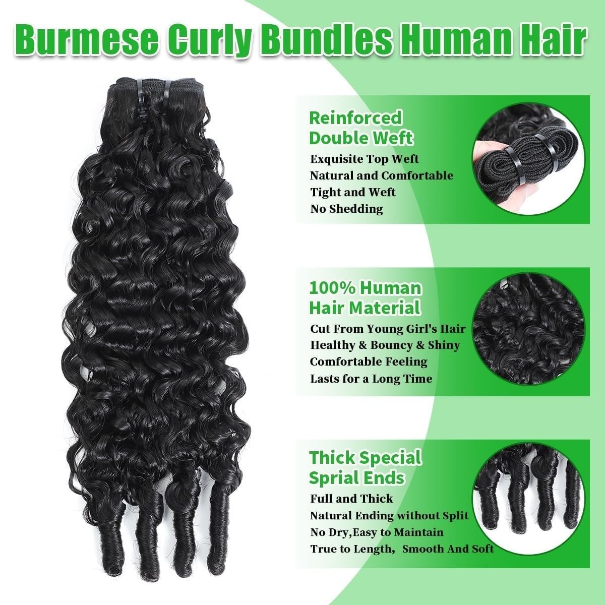 Real Raw Human Hair Extensions – 15A Water Curly Bundles, Double Weft, 16-20 Inc