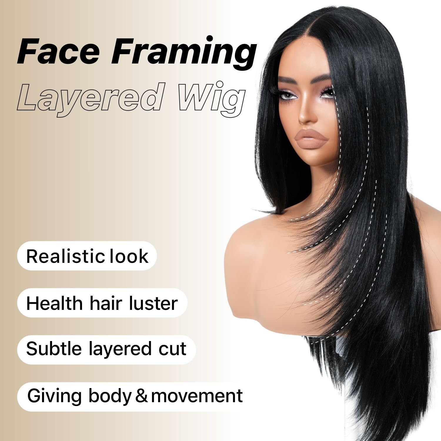 Easy-to-Wear 24-Inch Layered Synthetic Wig with Bangs – Perfect for Beginners