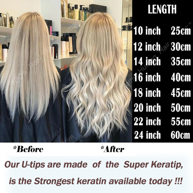 Nail U Tip Hair Extensions Real Remy Human Hair Thick 1g/s Glue Fusion Keratin