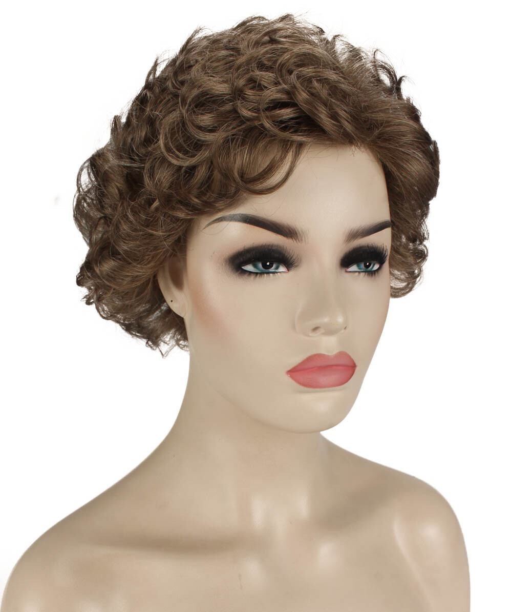 Monroe – Curly Kanekalon Synthetic Fiber Full Wig, 4 – 4.5 in, Ash Light Brown