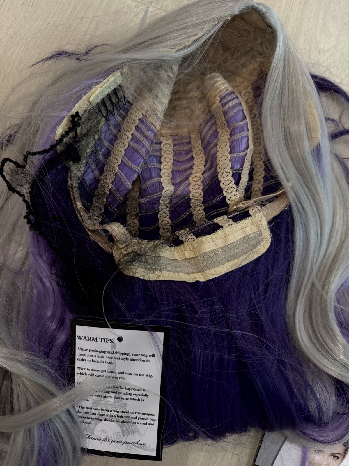 Long Curly Wavy Silver Grey to Purple Wig Natural Look Synthetic Costume Party