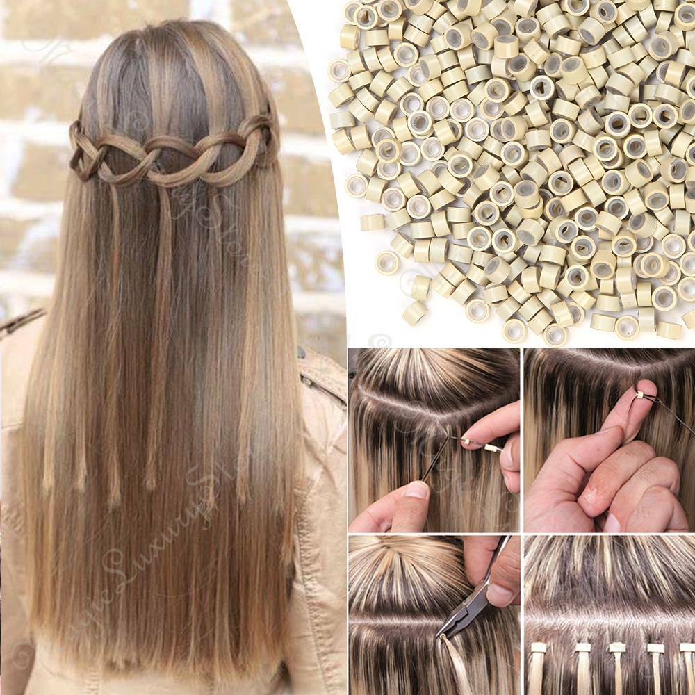 1000 Silicone Lined Micro Beads Rings Tube For Human Hair Extension US Tip 5-6mm