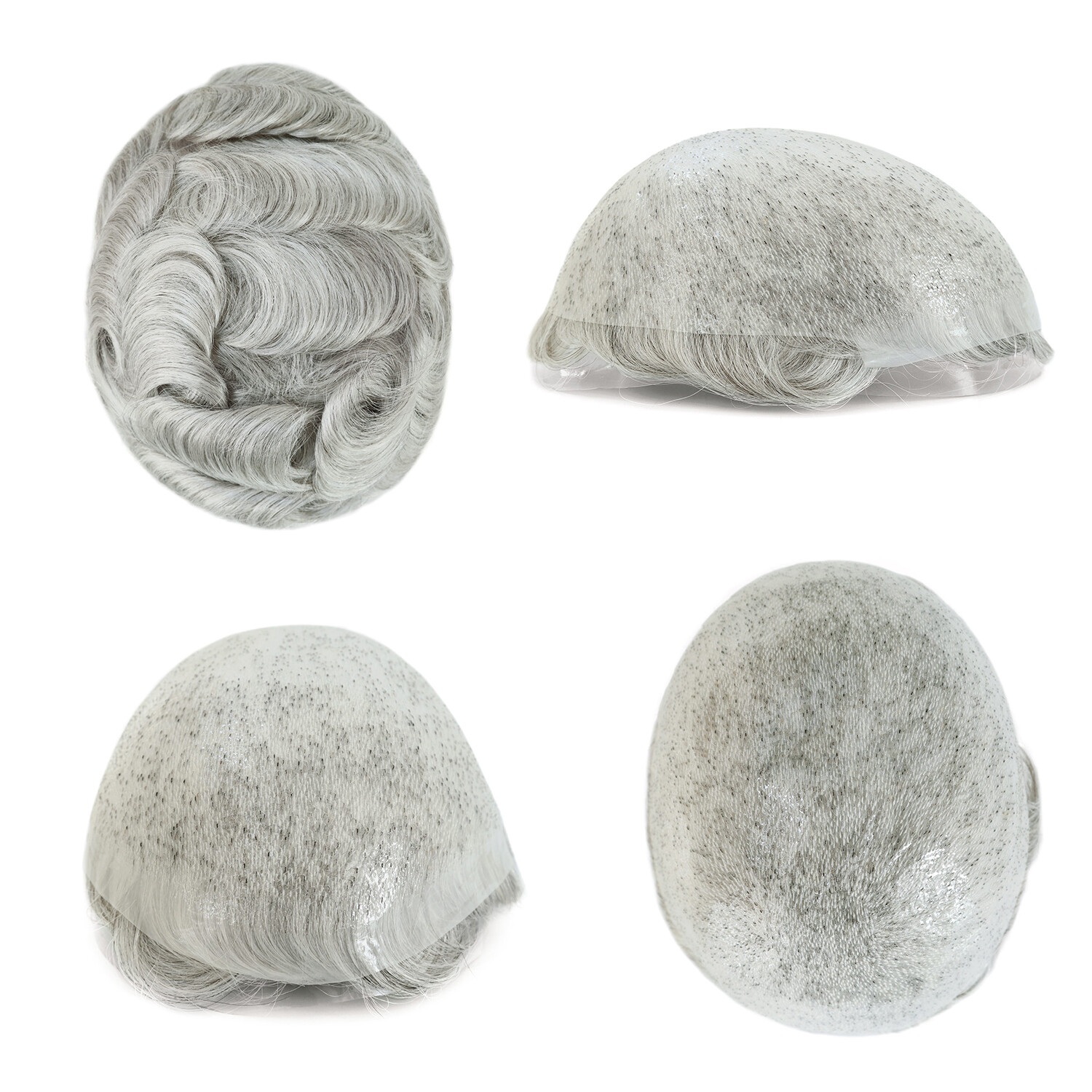 Toupee For Men Human Super Thin Skin V Looped Men Hairpiece Wig Black Grey #1B80