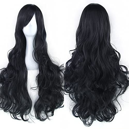 80cm Long Curly Natural Hair Cosplay Wig with Bangs Colorful Halloween Costum…