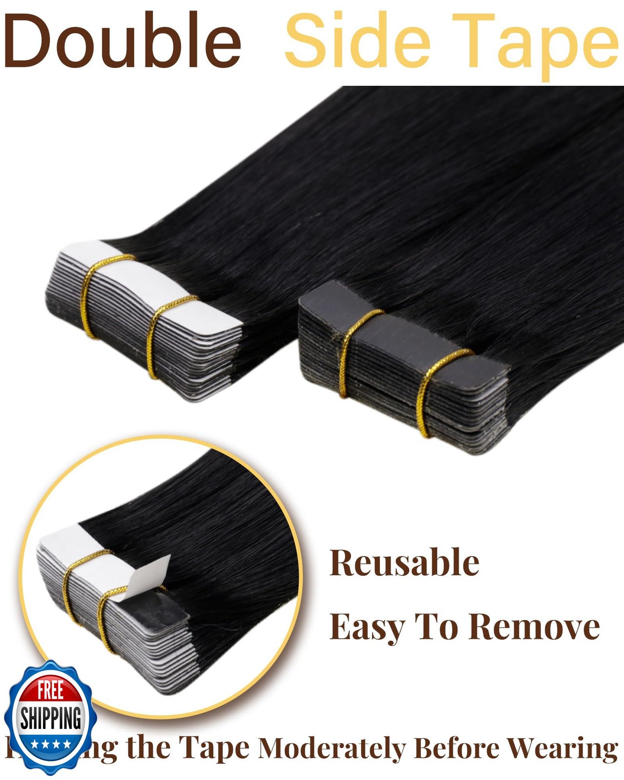 Hetto Tape in Hair Extensions Black Tape in Extensions Real Human Hair Jet Bl