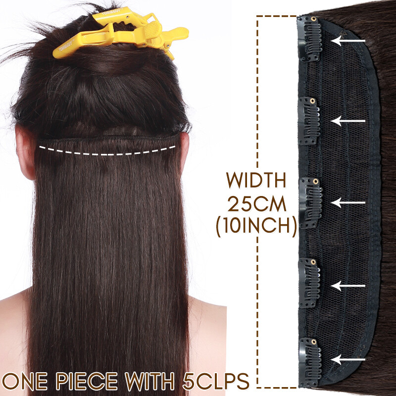 One Piece Clip in Remy Human Hair Extensions 1PCS Full Head Brunette Straight