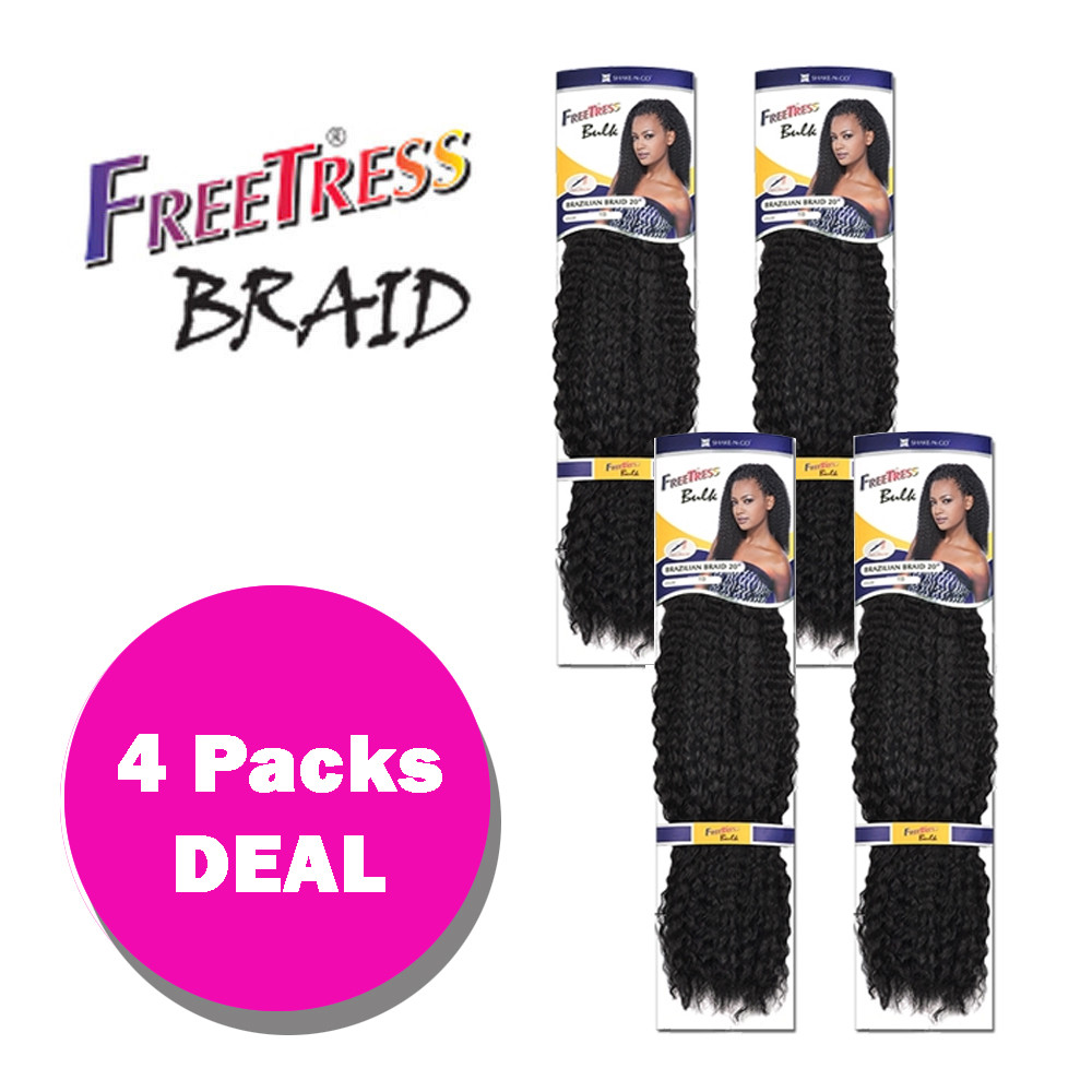 *4-PACK/6-PACK* FREETRESS SYNTHETIC CROCHET BULK HAIR – BRAZILIAN BRAID 20″