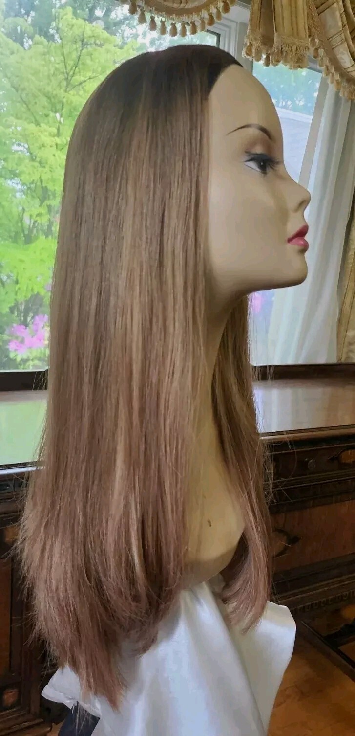 Honey Dark Blonde European 100% Human Hair Band Fall Wig Medium Cap 23” Inches