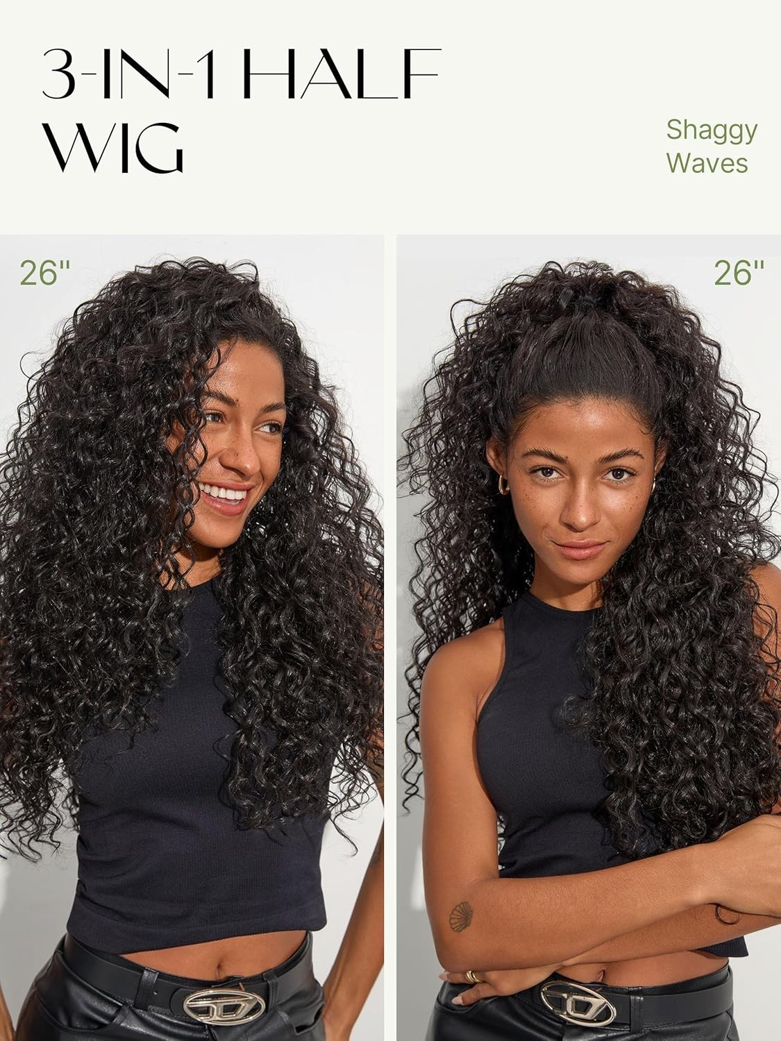 Curly Glueless Half Wig 26 inch Veralux™ Synthetic Fiber & Human Hair Blend
