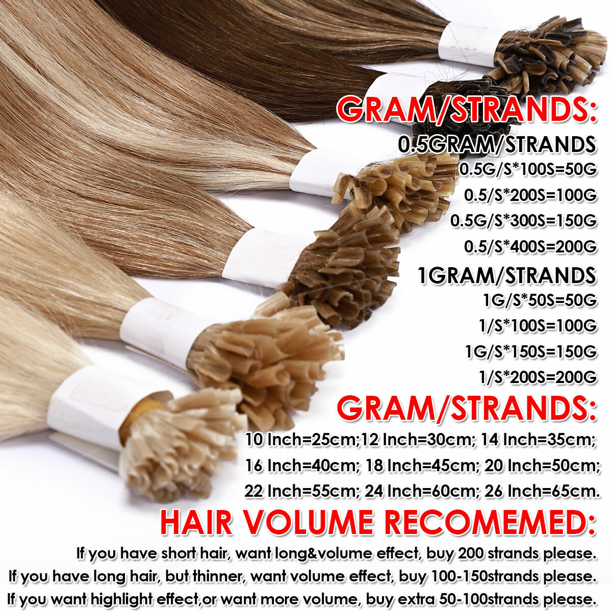 THICK Keratin Fusion Nail U Tip Human Hair Extensions 100% Remy Hair Pre Bonded