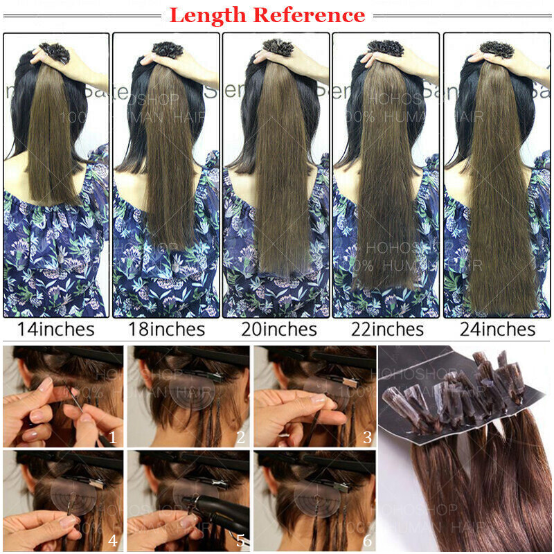 300PCS Russian Nail U Tip 100% Remy Human Hair Extensions Pre Bonded Keratin 1G