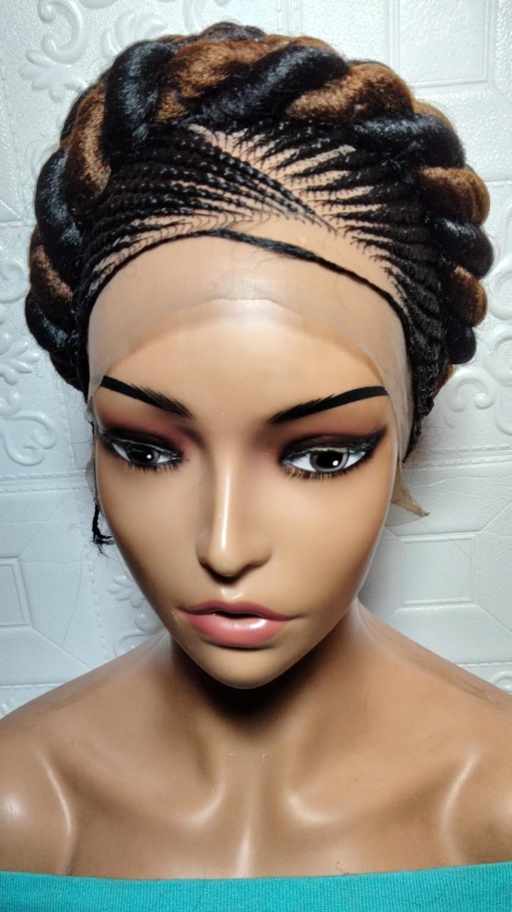 Braided Wig. Cornrow with Jumbo Twist Braids Puff Knots Full Lace with baby hair