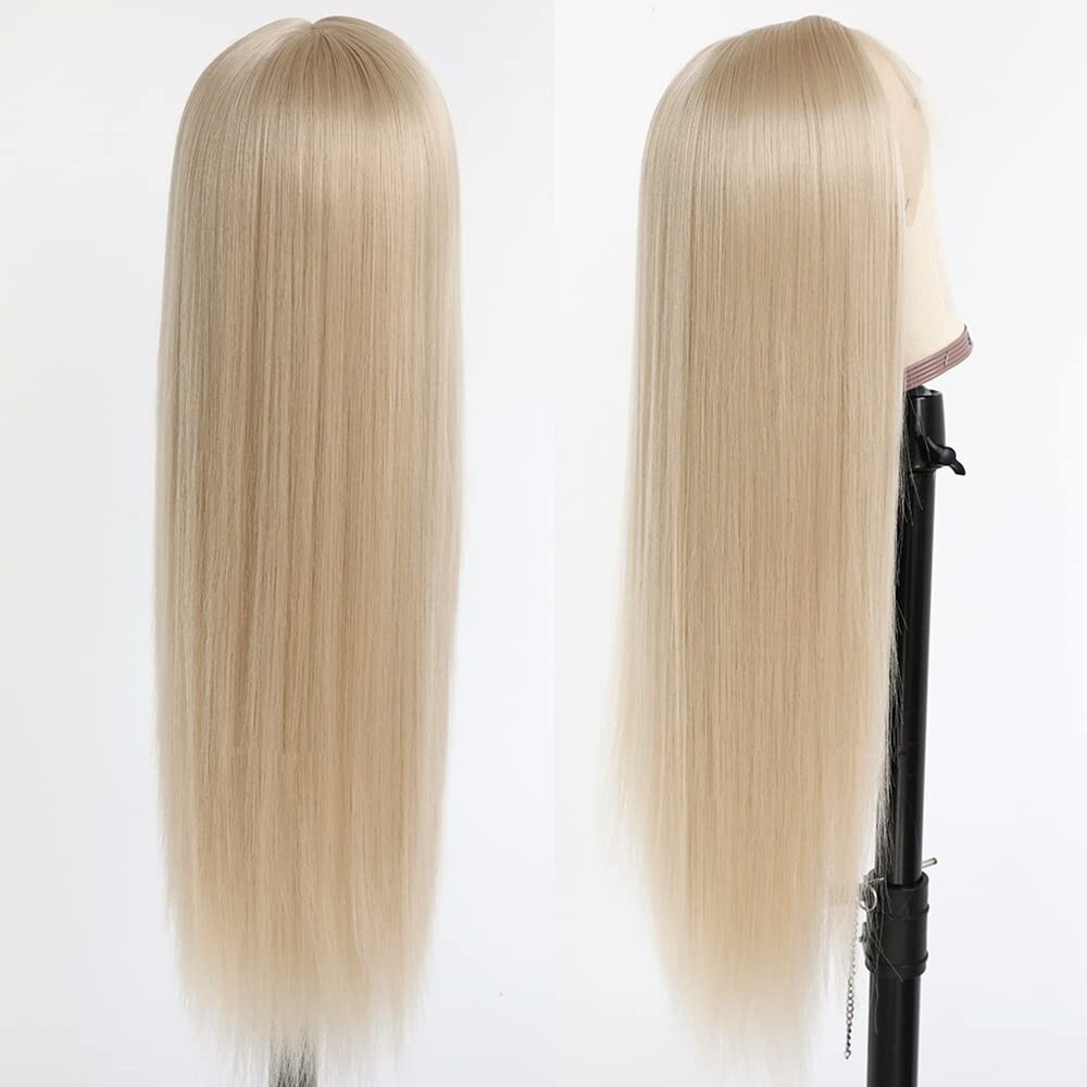 Women Long Lace Front Blonde Wigs Synthetic Hair Straight Wig Heat Safe Natural