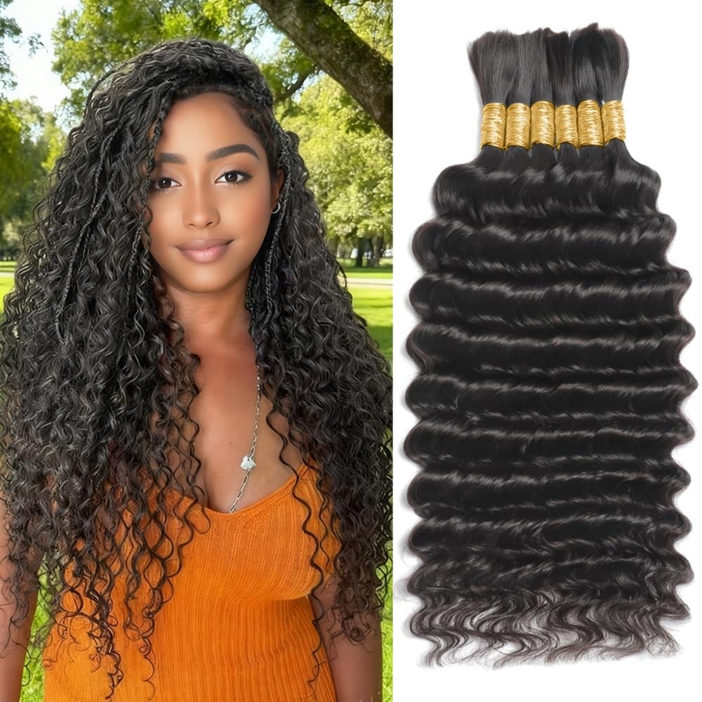 Human Braiding Hair for Boho Braids 150g 6 Bundles/Pack 16 Inch Deep Wave Bundle