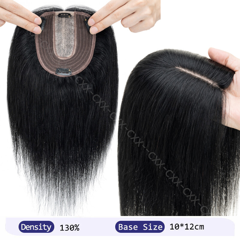 Women Topper 100% Human Hair Top Toupee Piece Clip in REMY Hairpiece Side-Parted