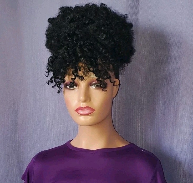 Puff Drawstring Ponytail w/Bangs Kinky Curly Hair Clip in Bangs Short Ponytail