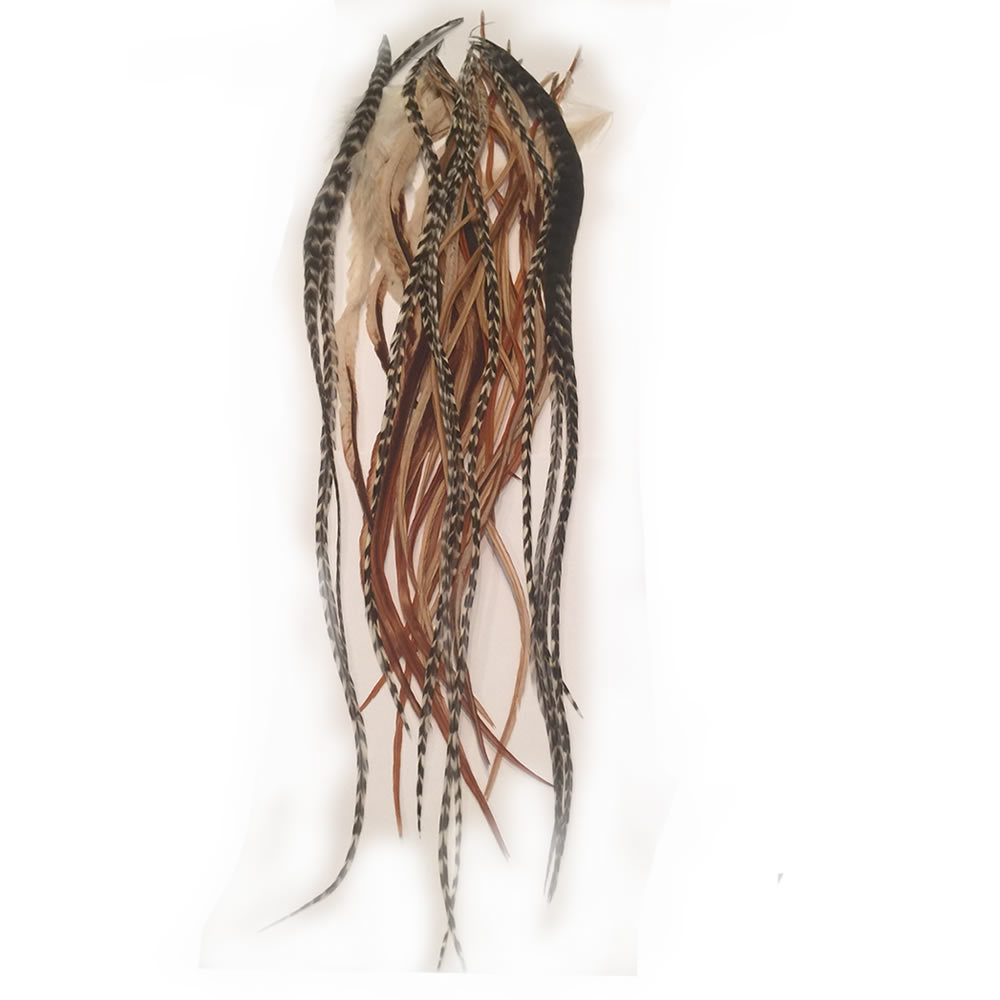 25pc NATURAL MIX 100% WHITING GRIZZLY / wholesale Feather hair extensions SALE:)