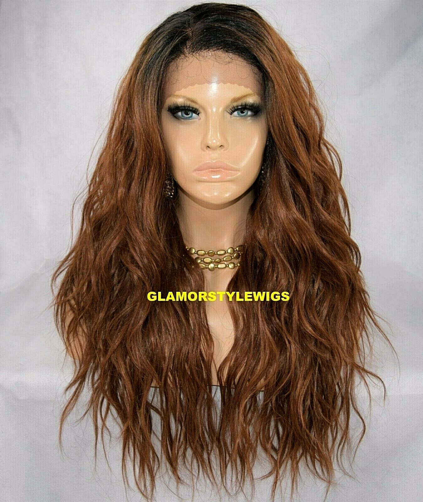 360 FREE PART HUMAN HAIR BLEND LACE FRONT WIG LONG OMBRE BLACK BROWN AUBURN MIX