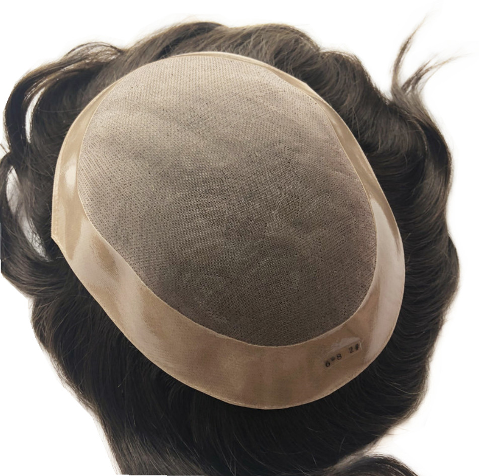 Mens Durable Human Hair Replacement System Hairpiece Fine Mono Poly Skin Toupee