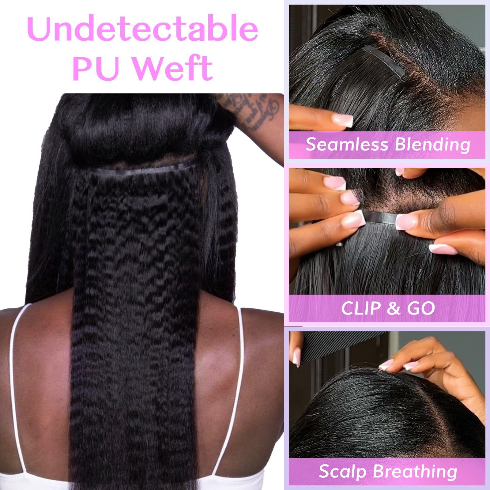 Idn Beauty Seamless Clip In Hair Extensions Human Hair Kinky Straight 18 Inch