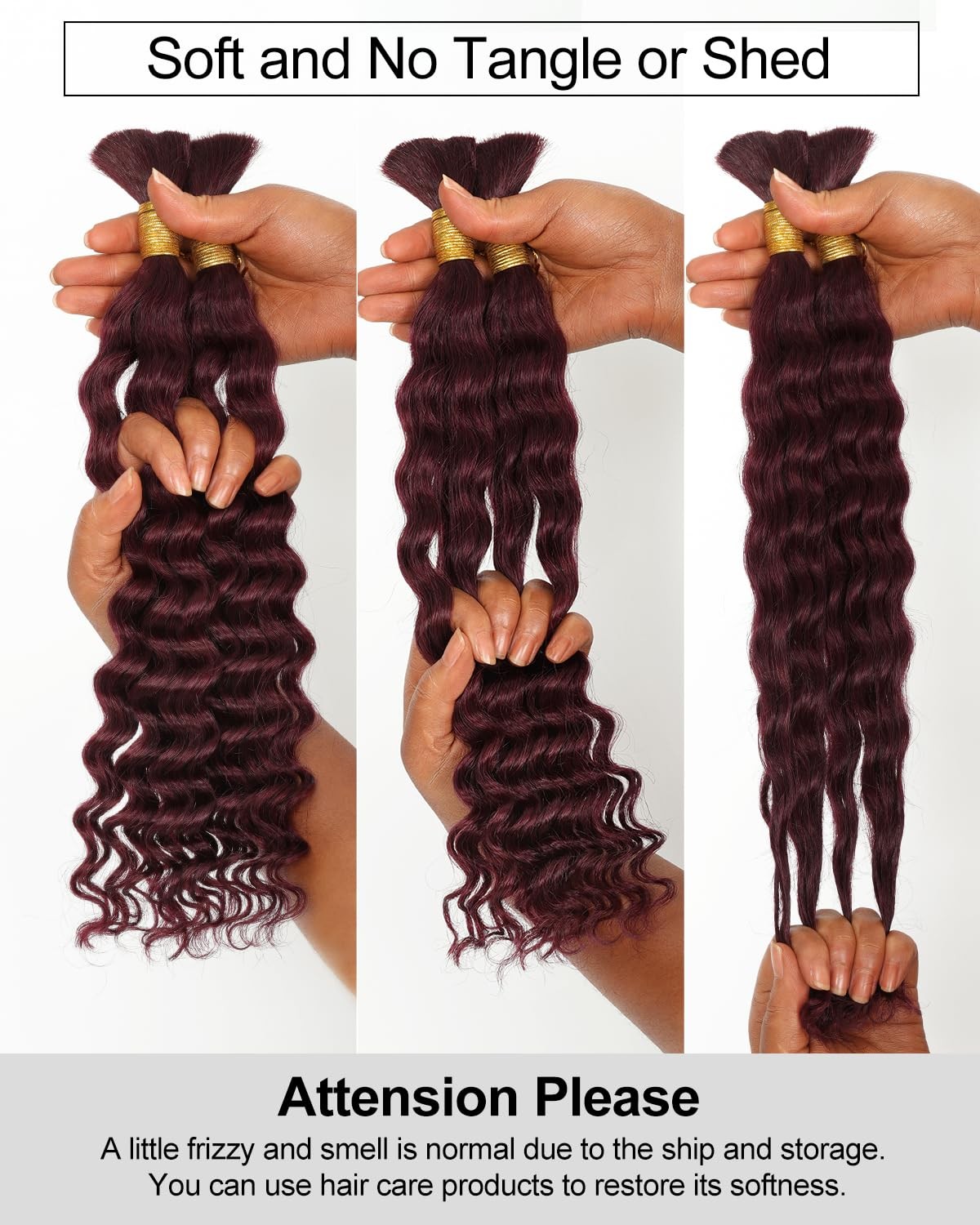 Beeos 99J Burgundy Deep Wave Boho Hair For Braiding 100G No Weft Remy Human