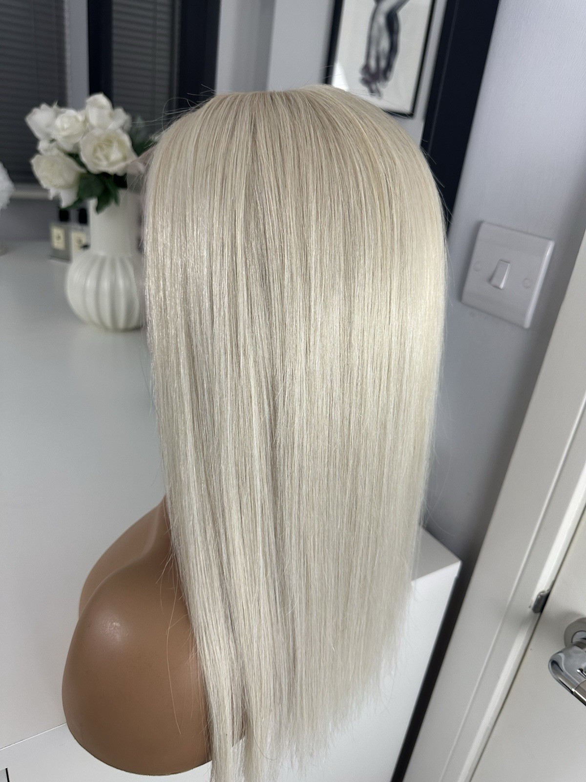 White Platinum Blonde #60 Lace 16” 180% Long Bob 100% Human straight Hair Wig