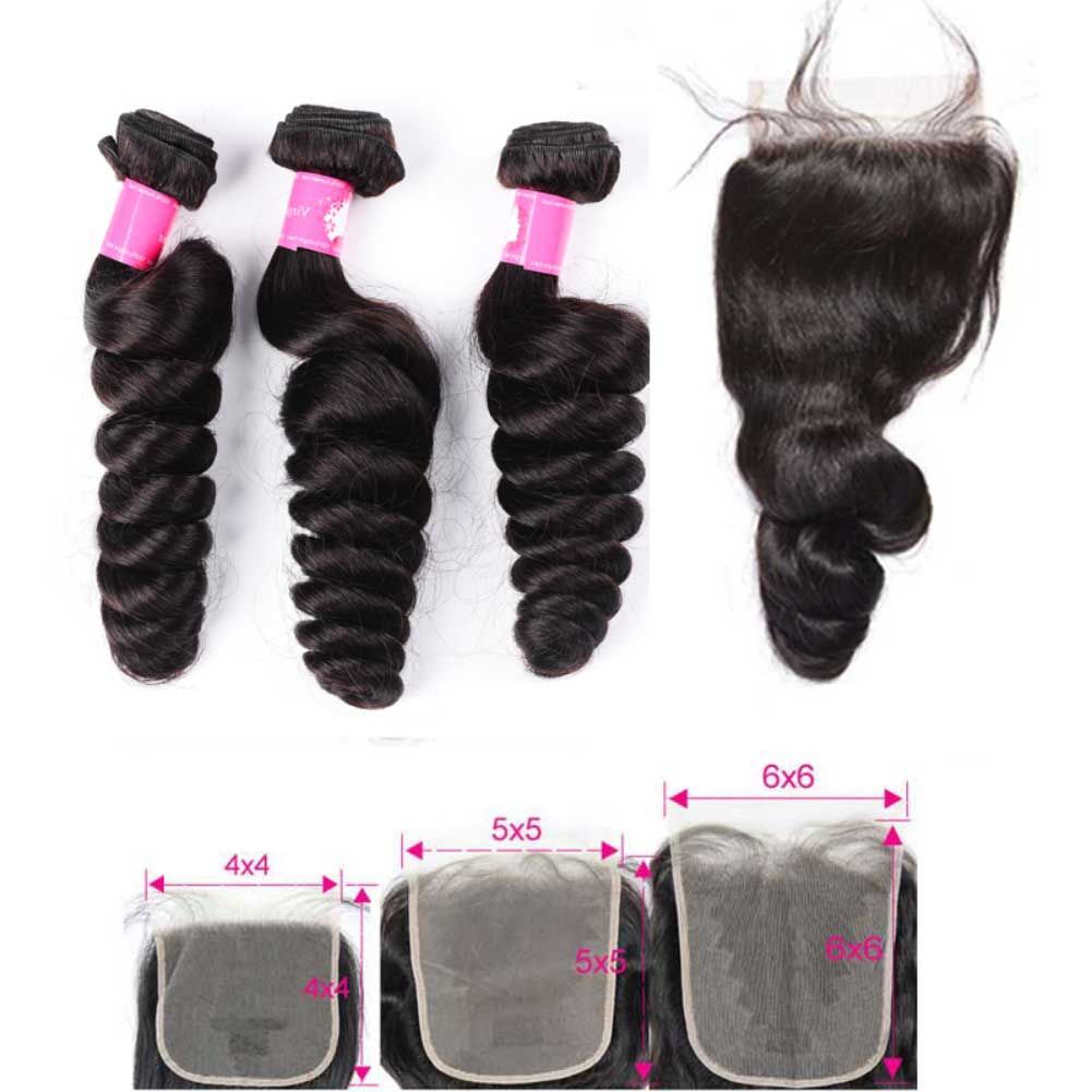 12A BRAZILIAN VIRGIN HUMAN HAIR LOOSE WAVE HD LACE BUNDLES 4X4/5X5/6X6 COLOR 1B#
