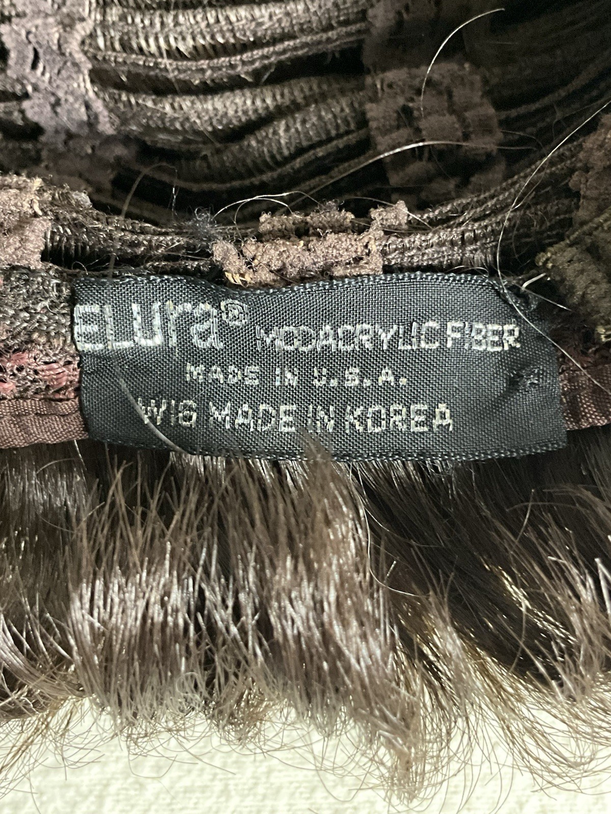 Vintage Elura Dark Brown Wig Short Curly Bouffant Modacrylic USA, Made In Korea