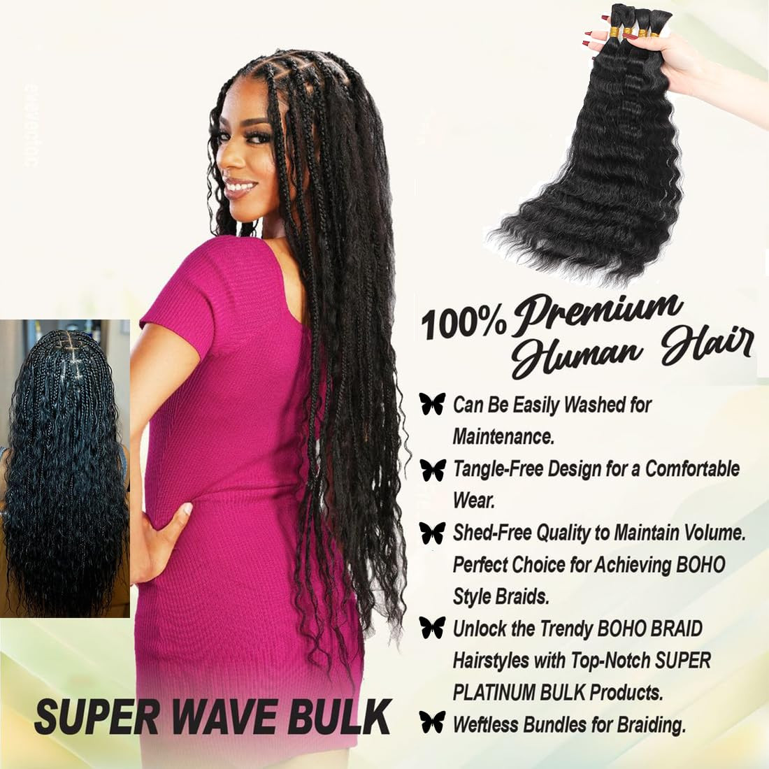 Super Wave Bulk Human Hair 100% Unprocessed Brazilian Virgin Human Hair Extensio