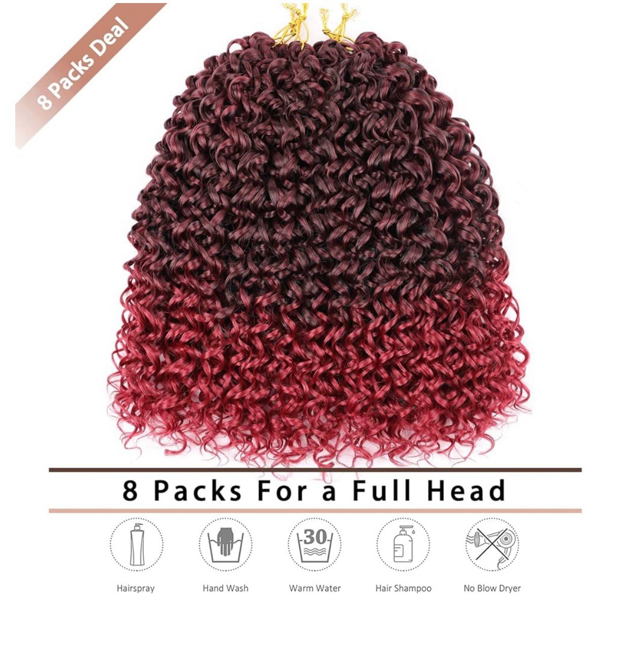 8 Packs 14’ Long Curl Crochet Hair/Crochet Hair Extension/Ombre Burgundy Crochet
