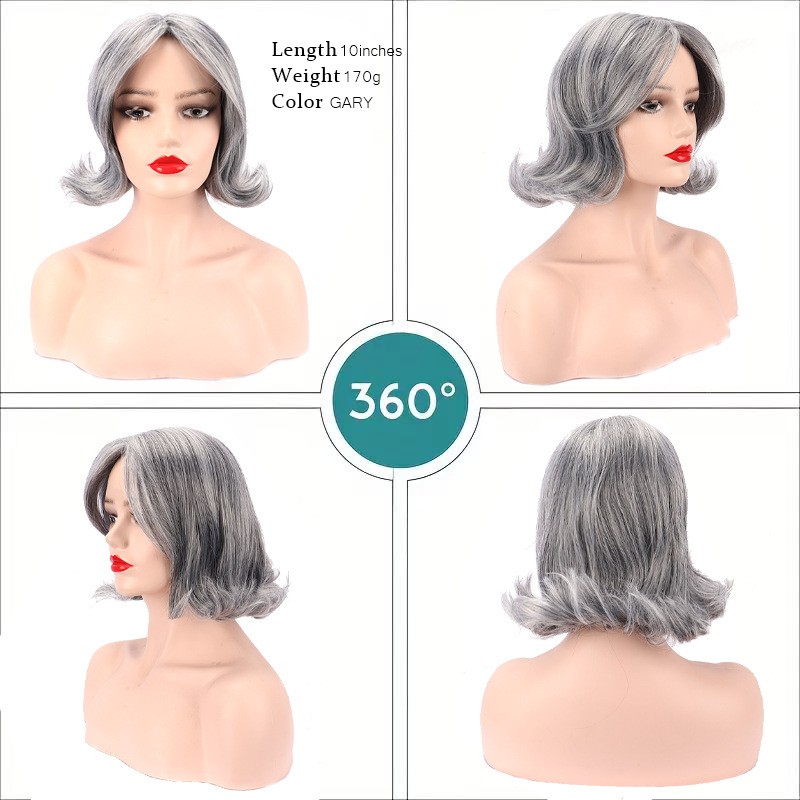 Salt And Pepper Side Bang Outward Synthetic Full Wig for Women Fashion Daily