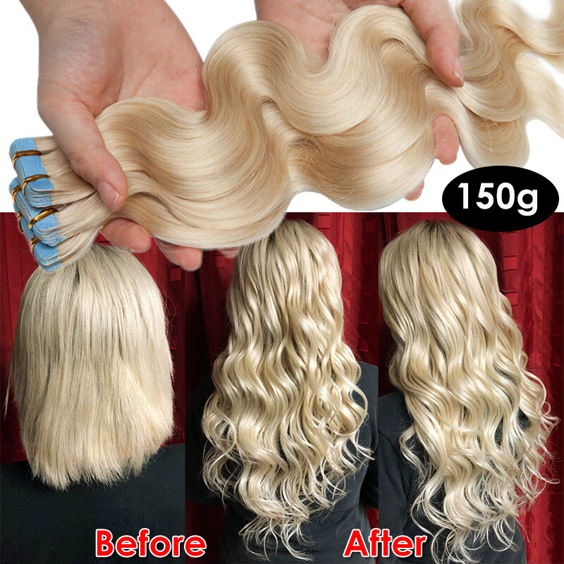 Tape in Hair Extensions 100% Remy Real Human Hair Skin Weft Black Brown Blonde S