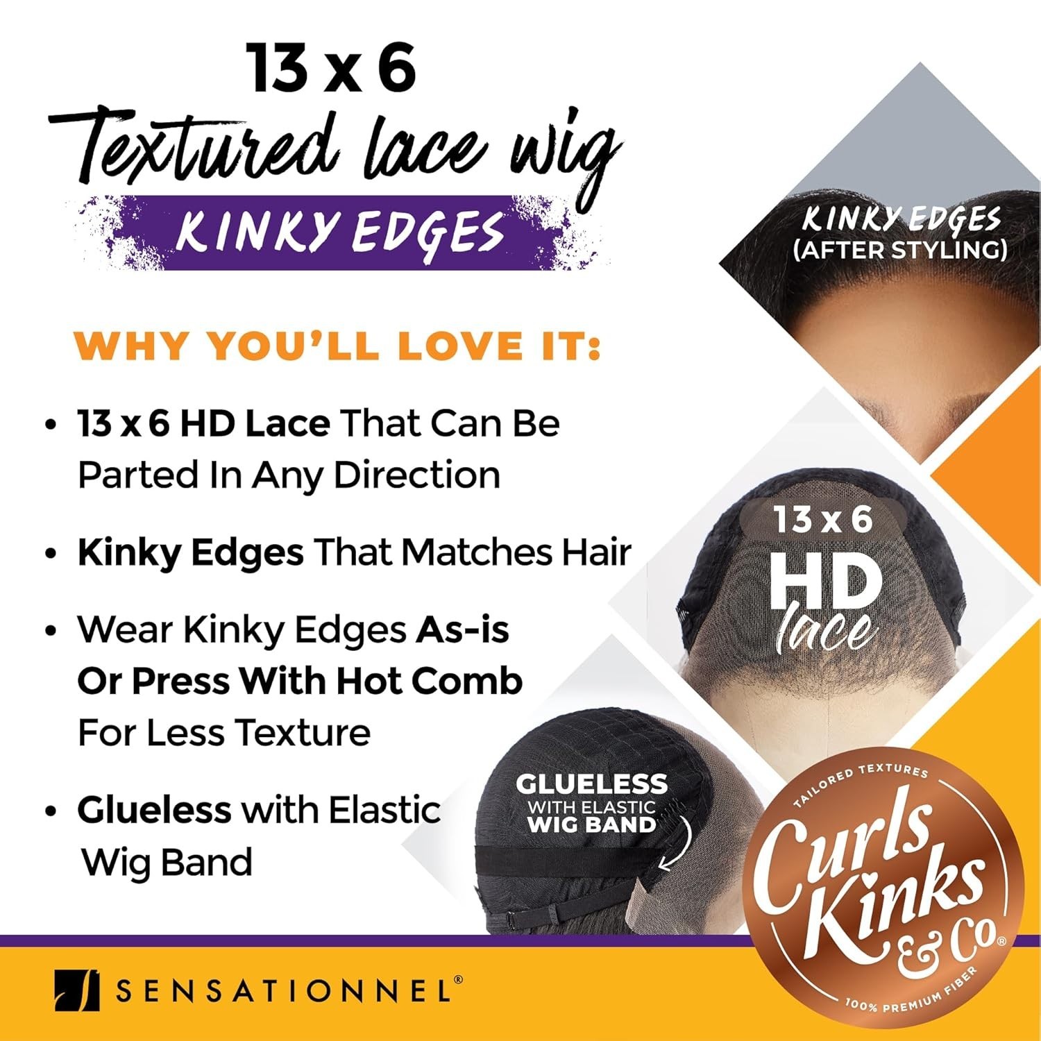 Sensationnel Kinky Edges 13×6 Glueless HD Lace Wig – KINKY BODY WAVE 14″