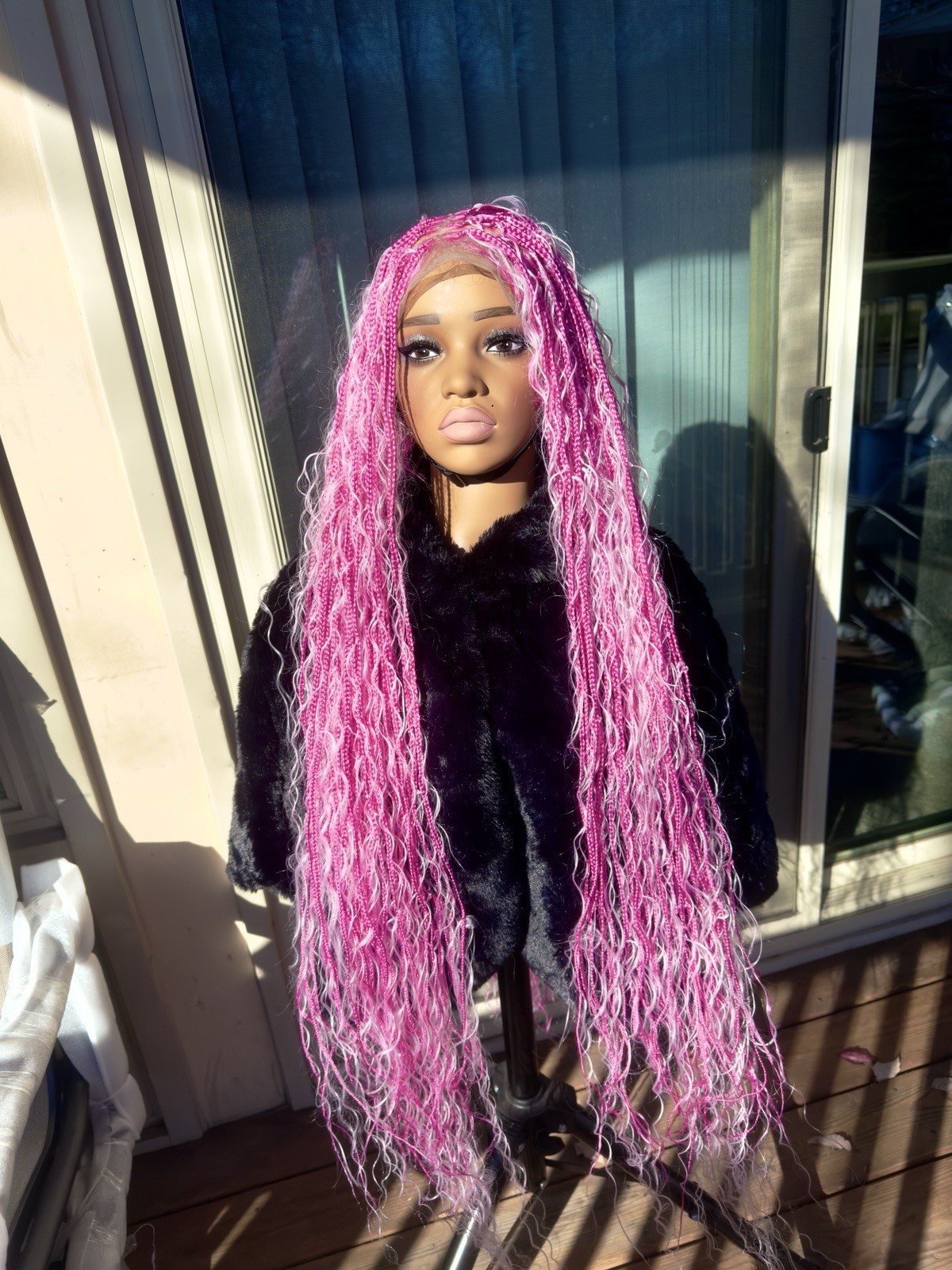 Long Pink Braided Curly Wig for Women | Fashion Wig | 31-40in Hairpiece