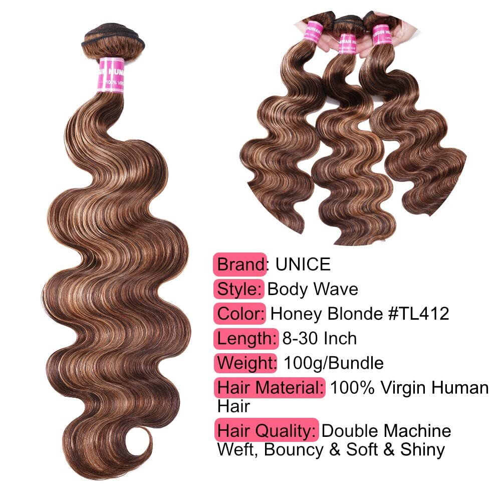 UNice Cambodian Highlights Blonde Body Wave Bundles Human Hair Extensions Weaves