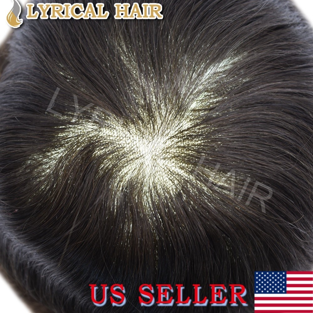 Men’s 0.06mm Thin Skin Toupee Human Hair Replacement System Invisible PU Hairpie
