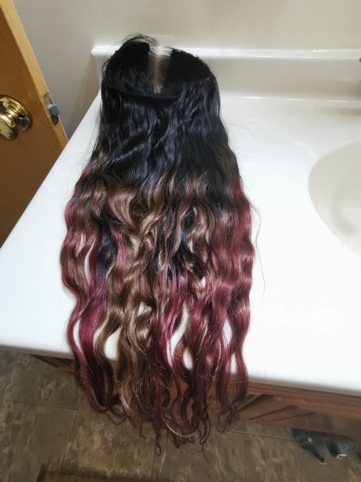 Quality 130 Density Ombre Straight Human Hair Glueless Closure Wig 28″ Handmade