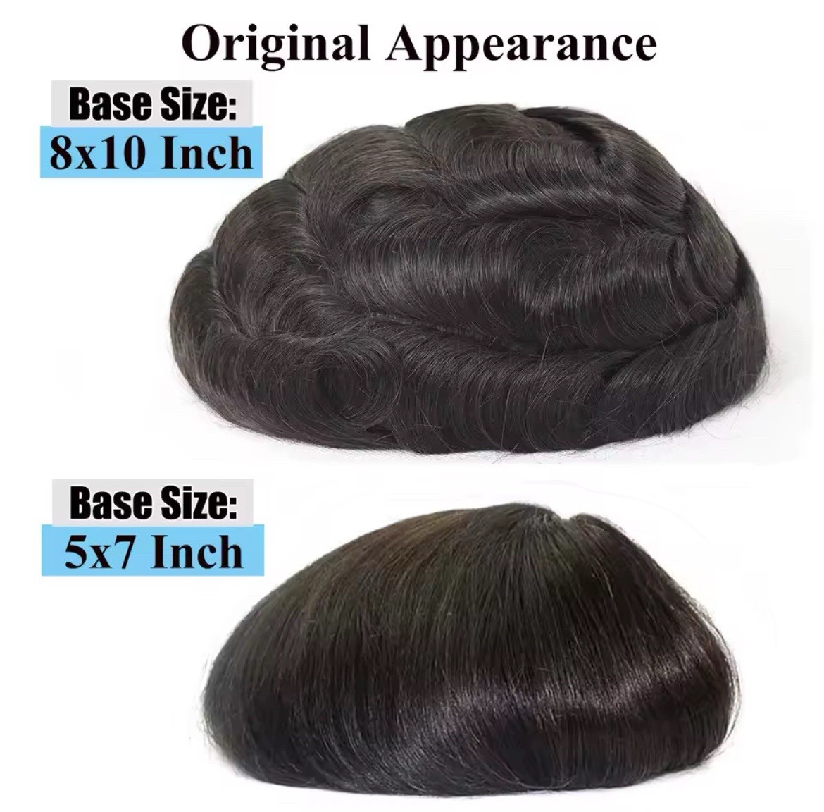 Men’s Human Hair Toupee Hairpiece Full PU Base V-Loop Wavy 8x10in