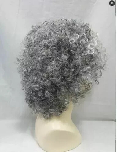 Kinky Curly Salt and Pepper Hair Synthetic Capless Wigs 12 Inches