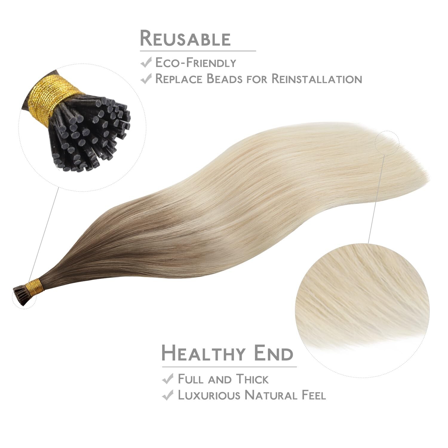 I Tip Hair Extensions Human Hair, 24″ Ombre Sandy Brown to Platinum Blonde