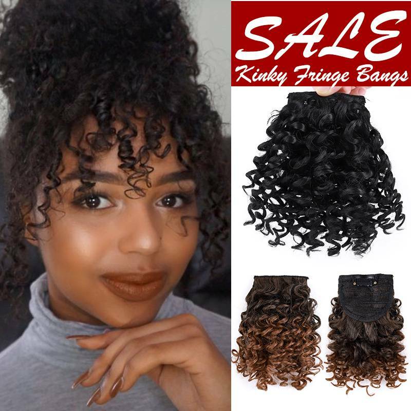 Afro Kinky Curly Bangs Clip in Fringe Bangs Hair Piece as Human Hair Extensions