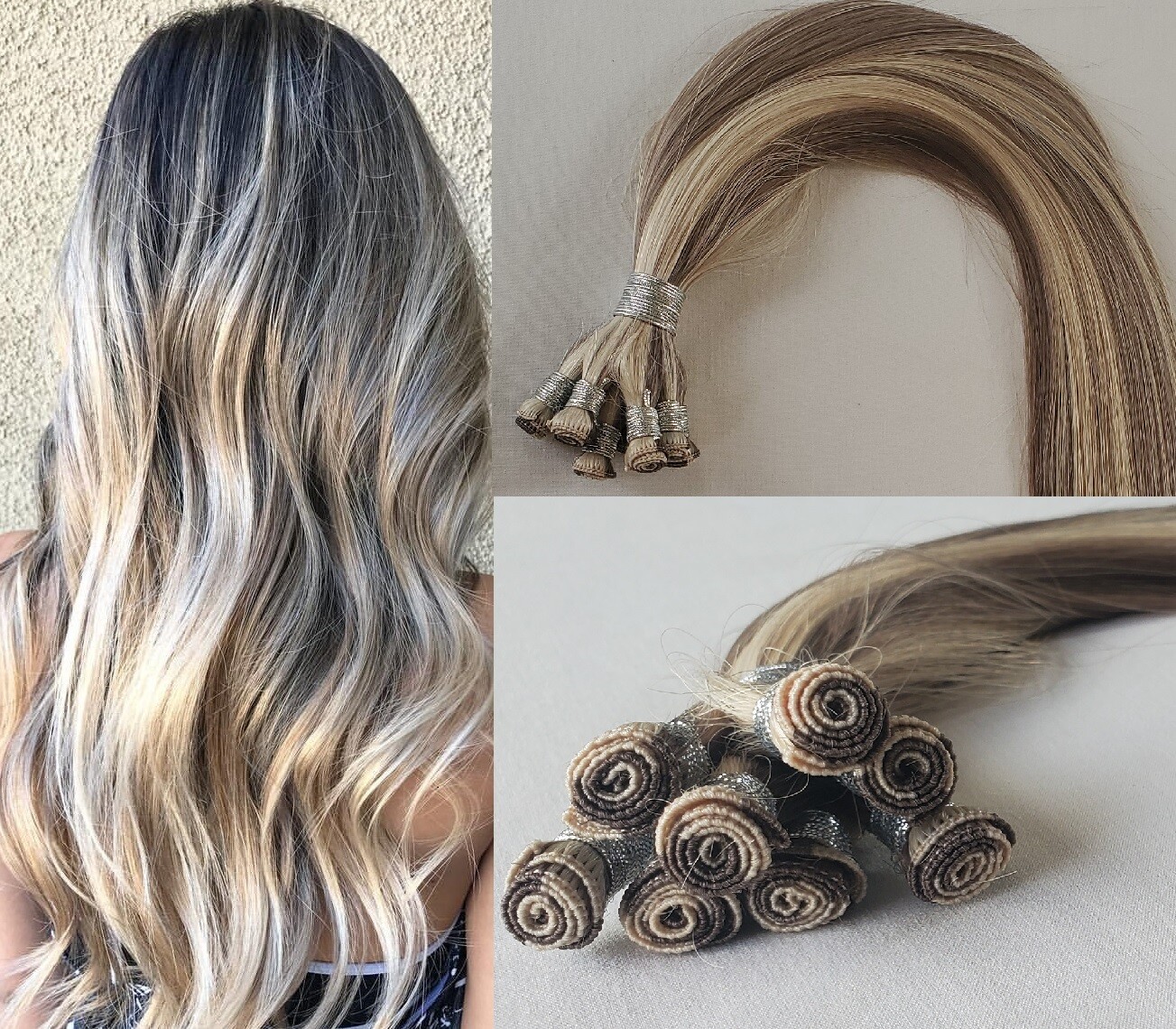 18″, 20″, 22″ Hand-Tied Weft, 100 grams, Human Remy Hair Extensions #7/60