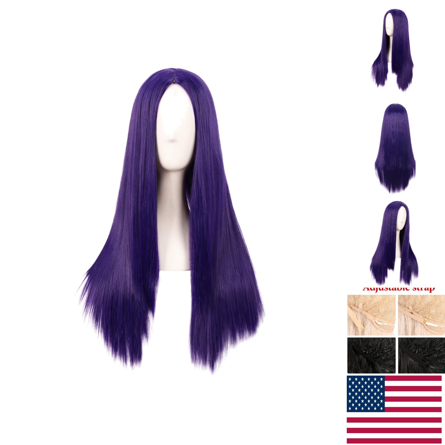 Elegant 28 Inch Dark Purple Synthetic Wig for Stylish Women – Adjustable Cap