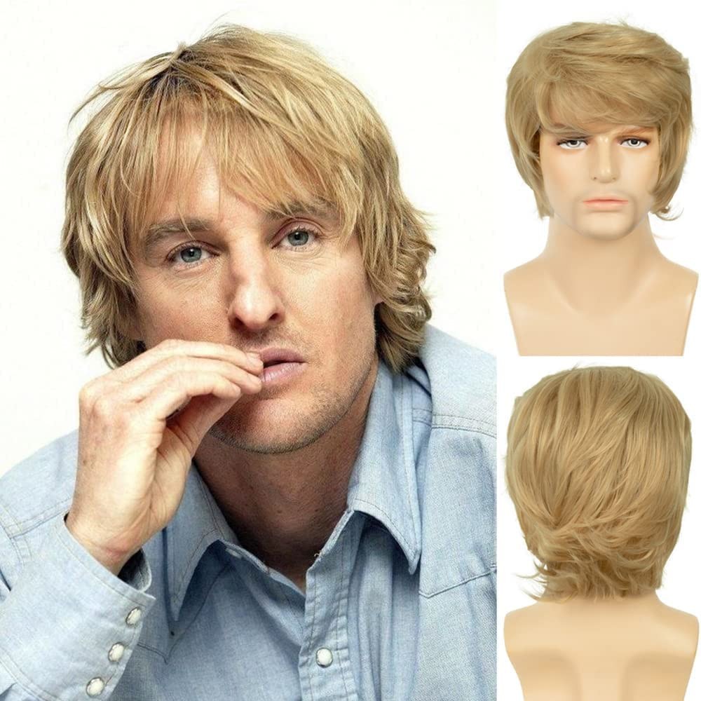 Sallcks Man Blonde Short Fluffy Layered Wig natural synthetic stage performance