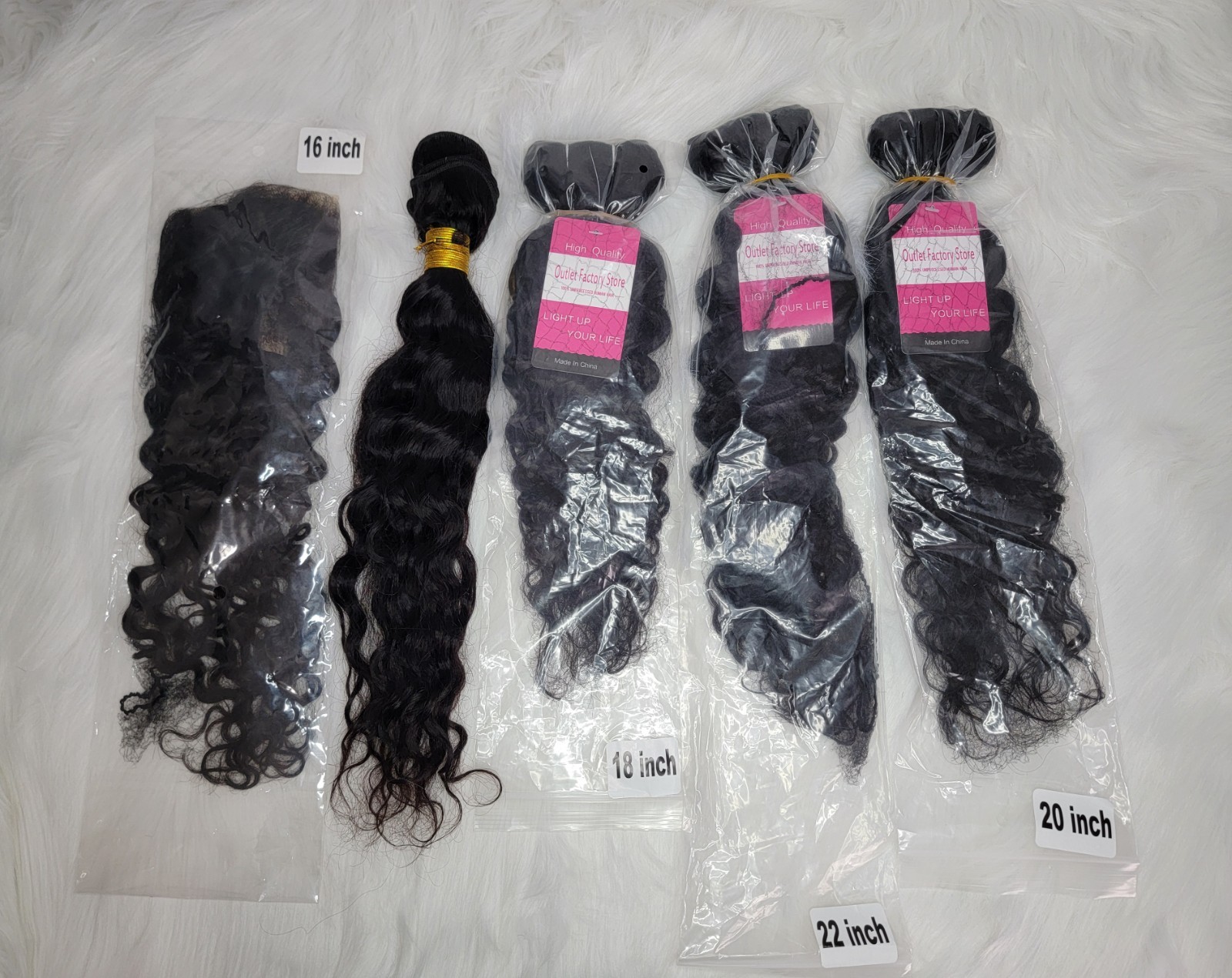 Unprocessed Soft Curly Human Hair Bundles: 14, 18, 20, 22in and a 13×4 Frontal.