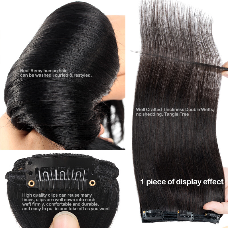Double Weft Thick Clip In Remy Human Hair Extensions Full Head Ombre Body Wave